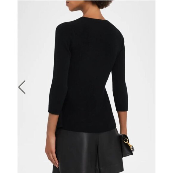 Neiman Marcus NWT Cashmere Collection Cashmere Peplum Sweater Black Medium - Picture 2 of 11